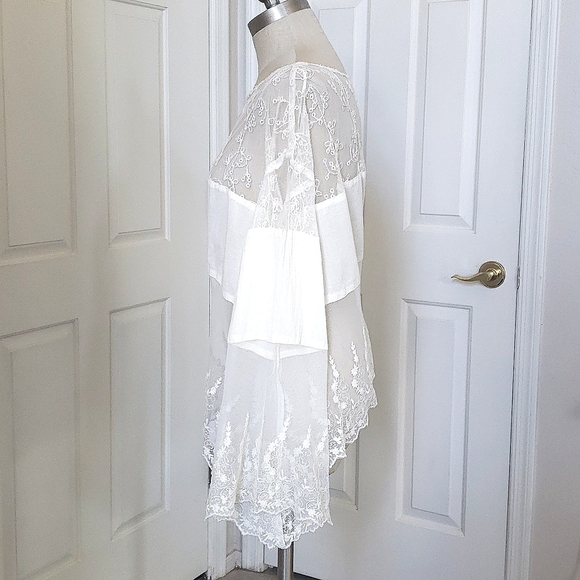 FREE PEOPLE Sheer Embroidered Top Bell Sleeves Cream - Picture 4 of 15